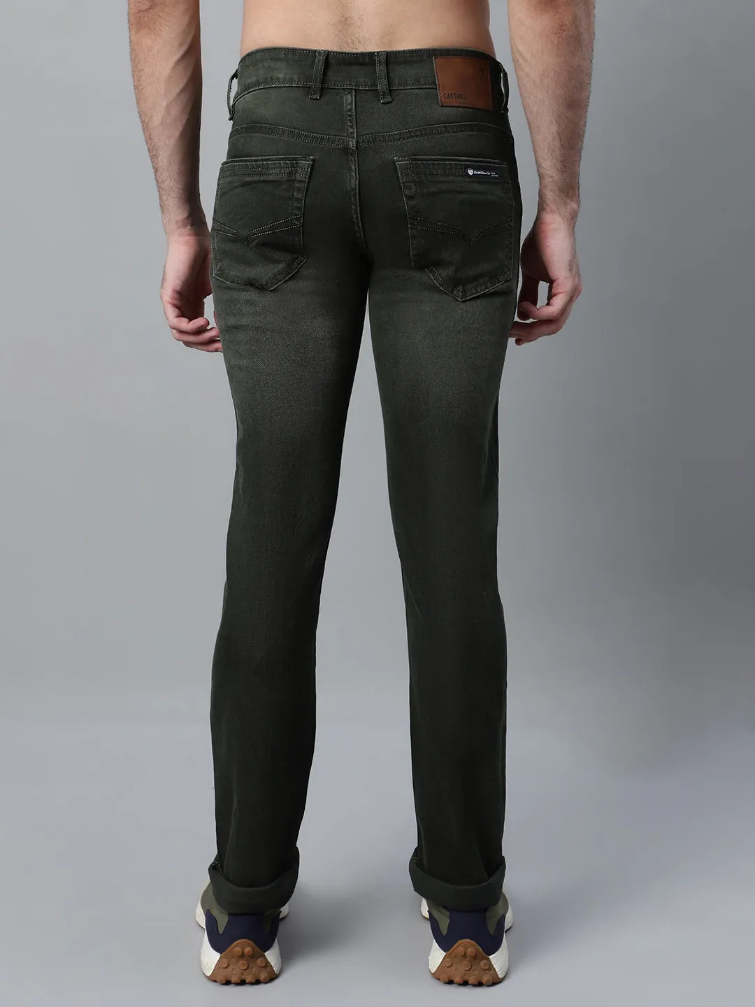 Men's Olive Green Solid Stretchable Jeans