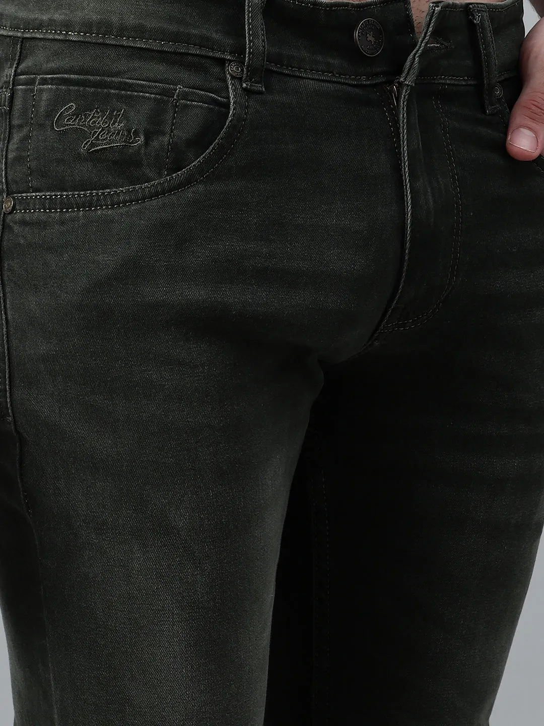 Men's Olive Green Solid Stretchable Jeans