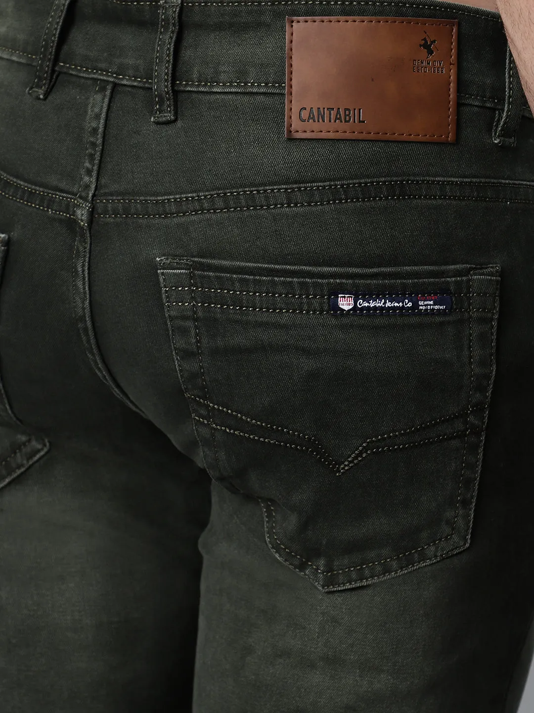 Men's Olive Green Solid Stretchable Jeans