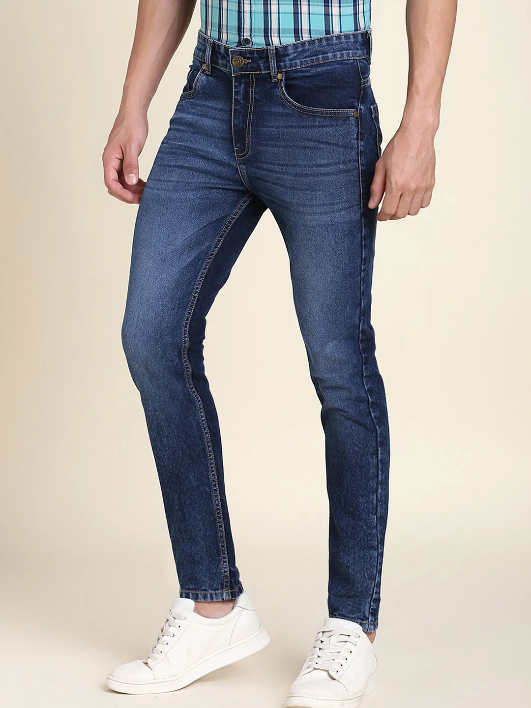 Men's Slim Fit Stretchable Denim Solid Jeans (Dark Blue)
