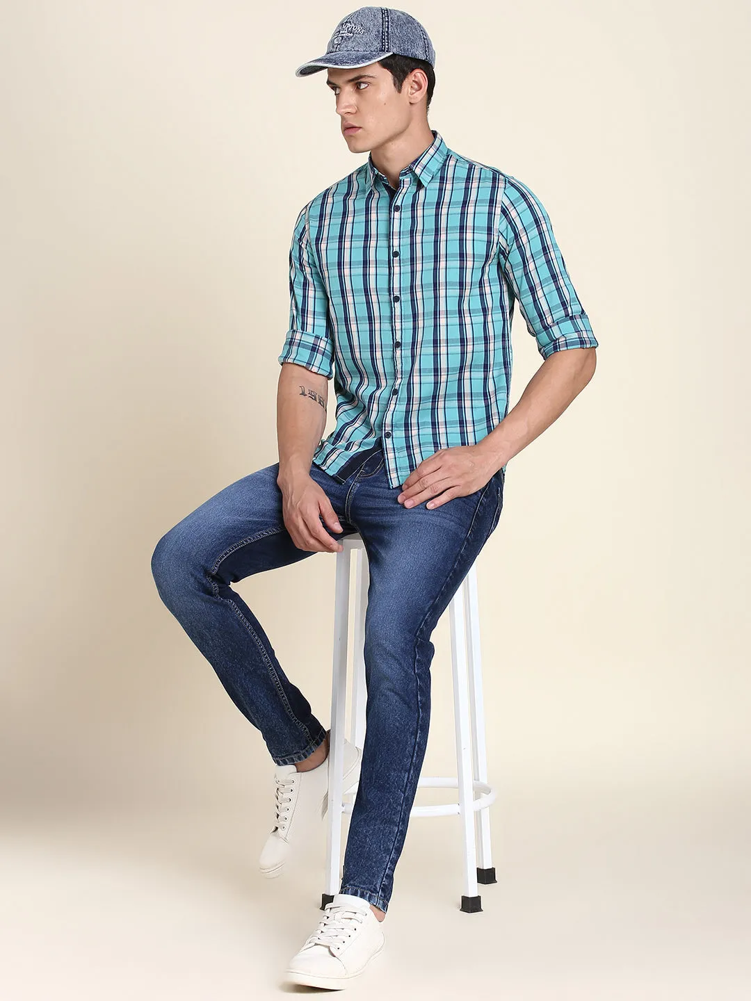 Men's Slim Fit Stretchable Denim Solid Jeans (Dark Blue)
