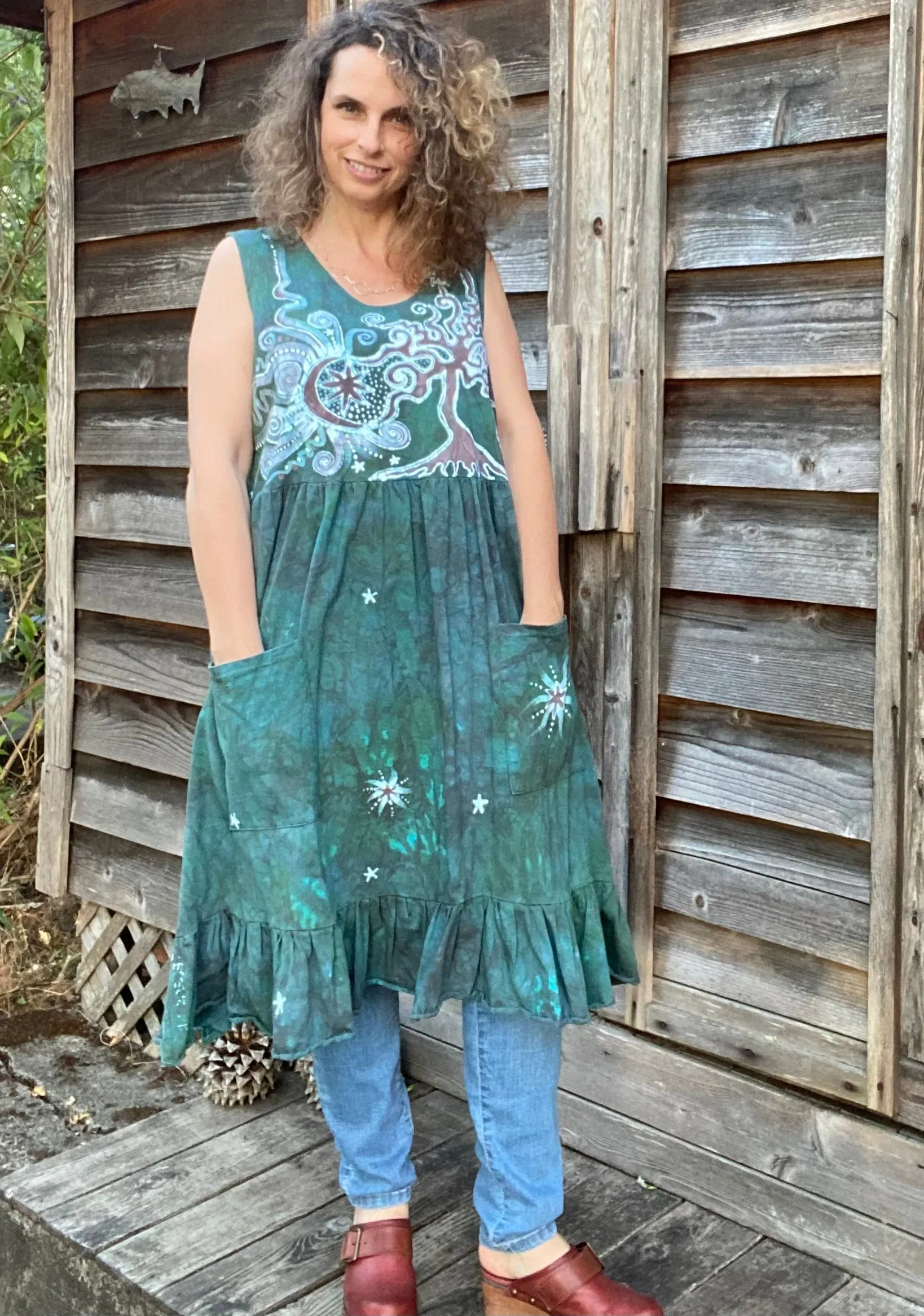 Mist in the Moss Green Forest - Farmer's Market Pocket Dress - Size 2X