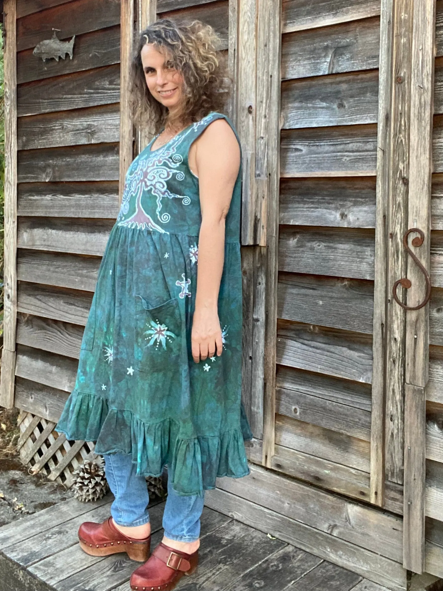 Mist in the Moss Green Forest - Farmer's Market Pocket Dress - Size 2X
