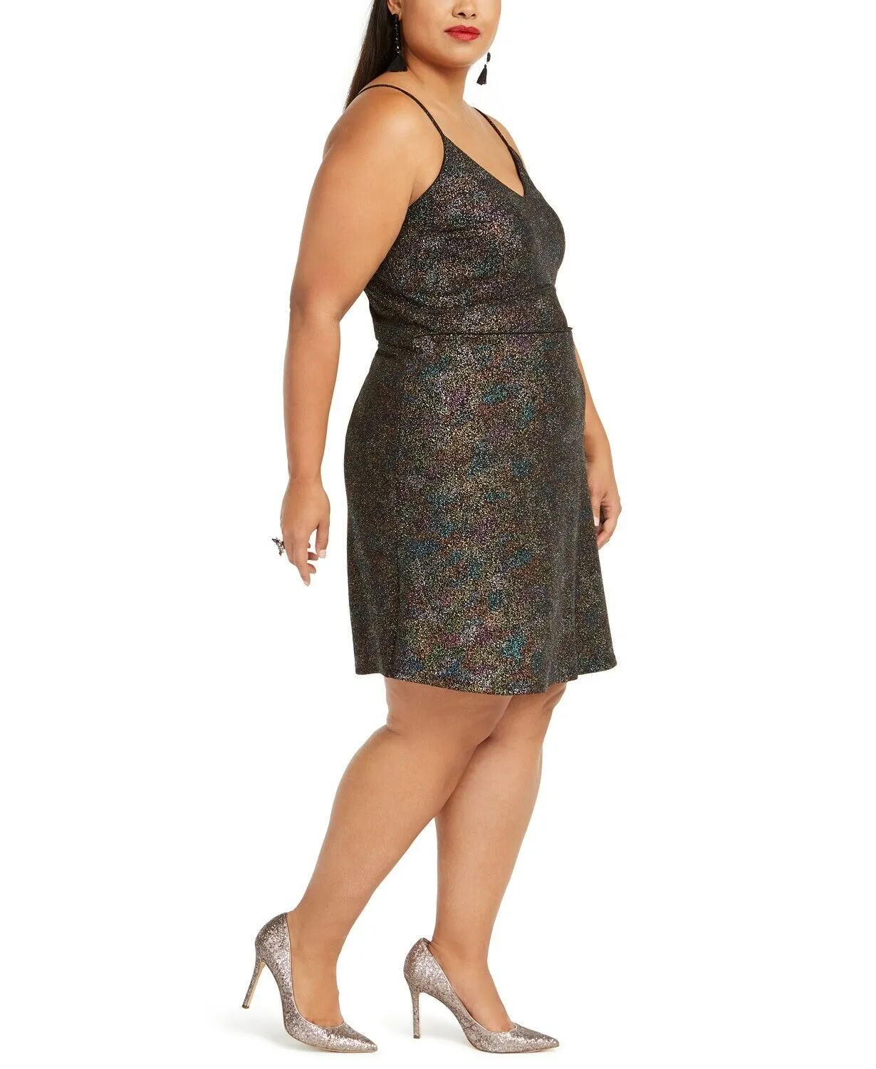 Monteau Trendy Plus Size Multicolor-Foil Skater Dress