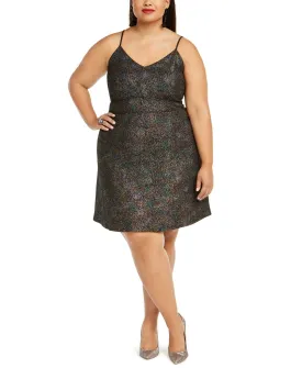 Monteau Trendy Plus Size Multicolor-Foil Skater Dress