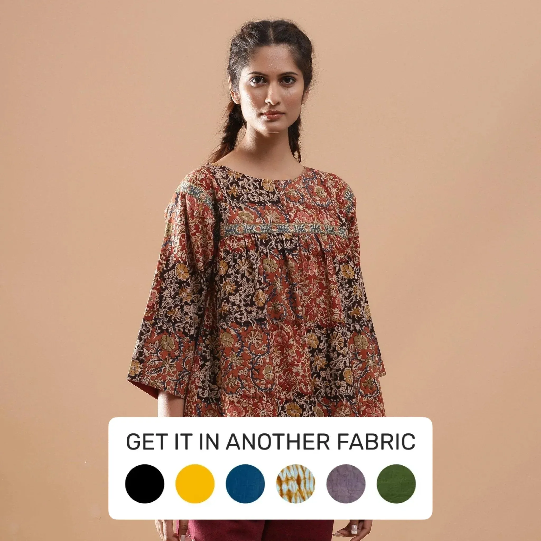 Muddy Red Block Print Cotton Kalamkari Top