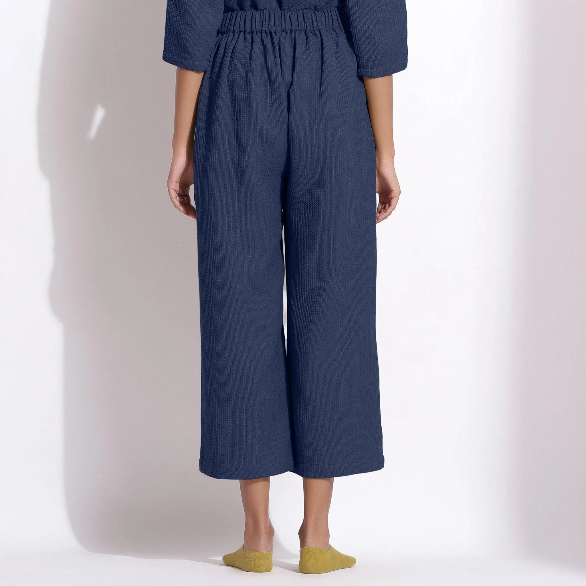 Navy Blue Warm Cotton Waffle Calf Length Culottes