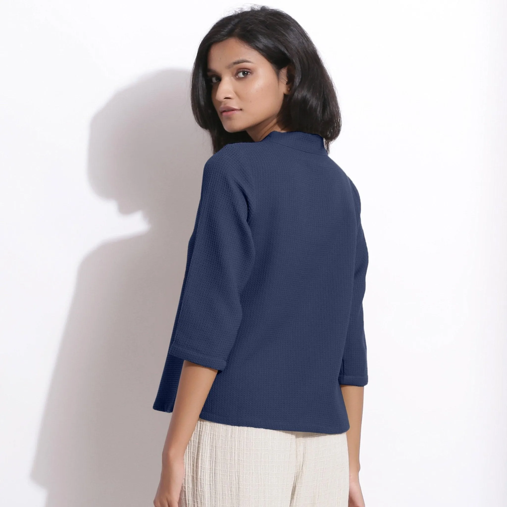 Navy Blue Warm Cotton Waffle Top and Culottes Pant Co-ord Set