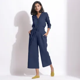 Navy Blue Warm Cotton Waffle Top and Culottes Pant Co-ord Set
