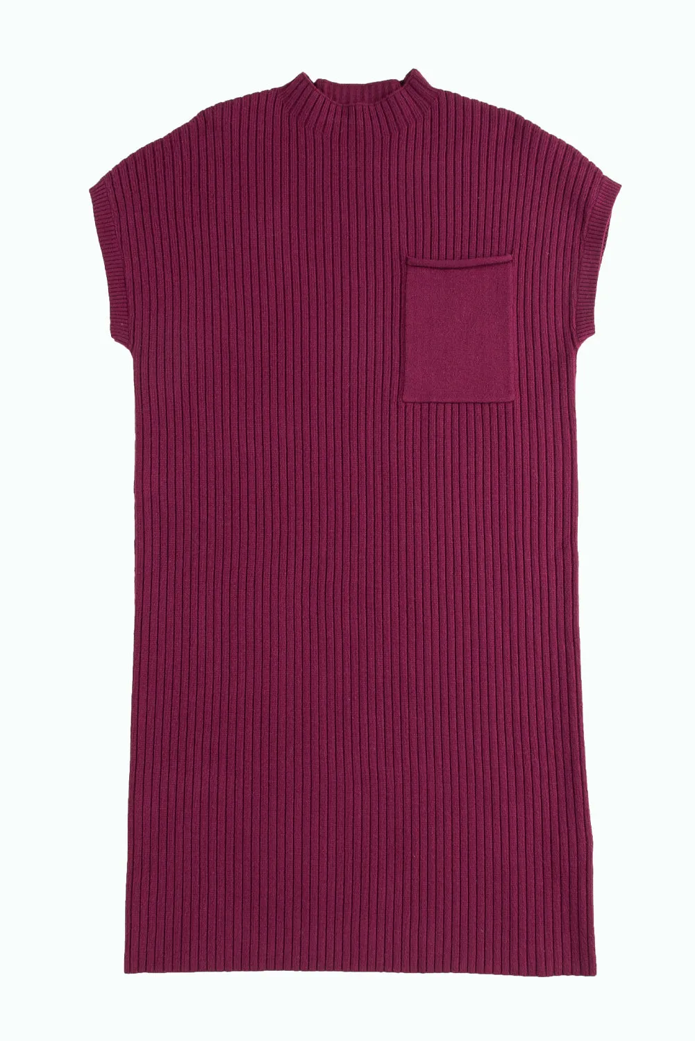 Oatmeal Patch Pocket Ribbed Knit Short Sleeve Sweater Dress