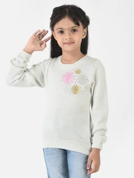 Off-White Sweater with Shimmery Flowers