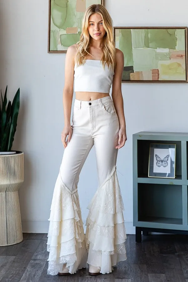 Oli & Hali Jeans with Lace Flare Legs in Off White