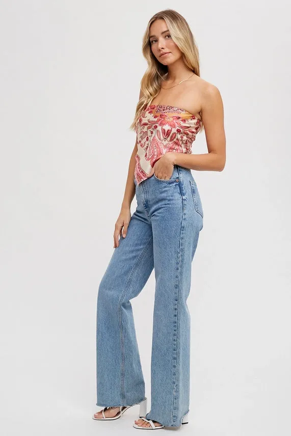 Paisley Print Satin Handkerchief Top