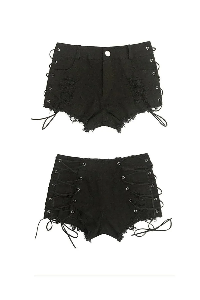 PB273 Side Lace Down Denim Shorts