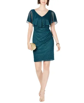 Petite Metallic Glitter Popover Dress