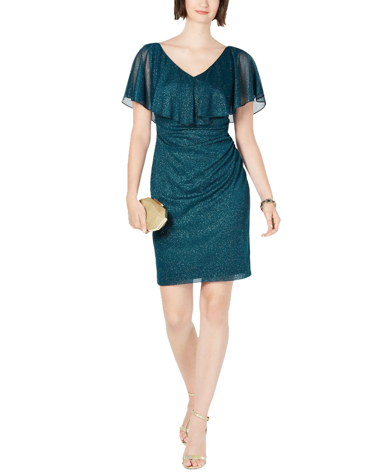 Petite Metallic Glitter Popover Dress