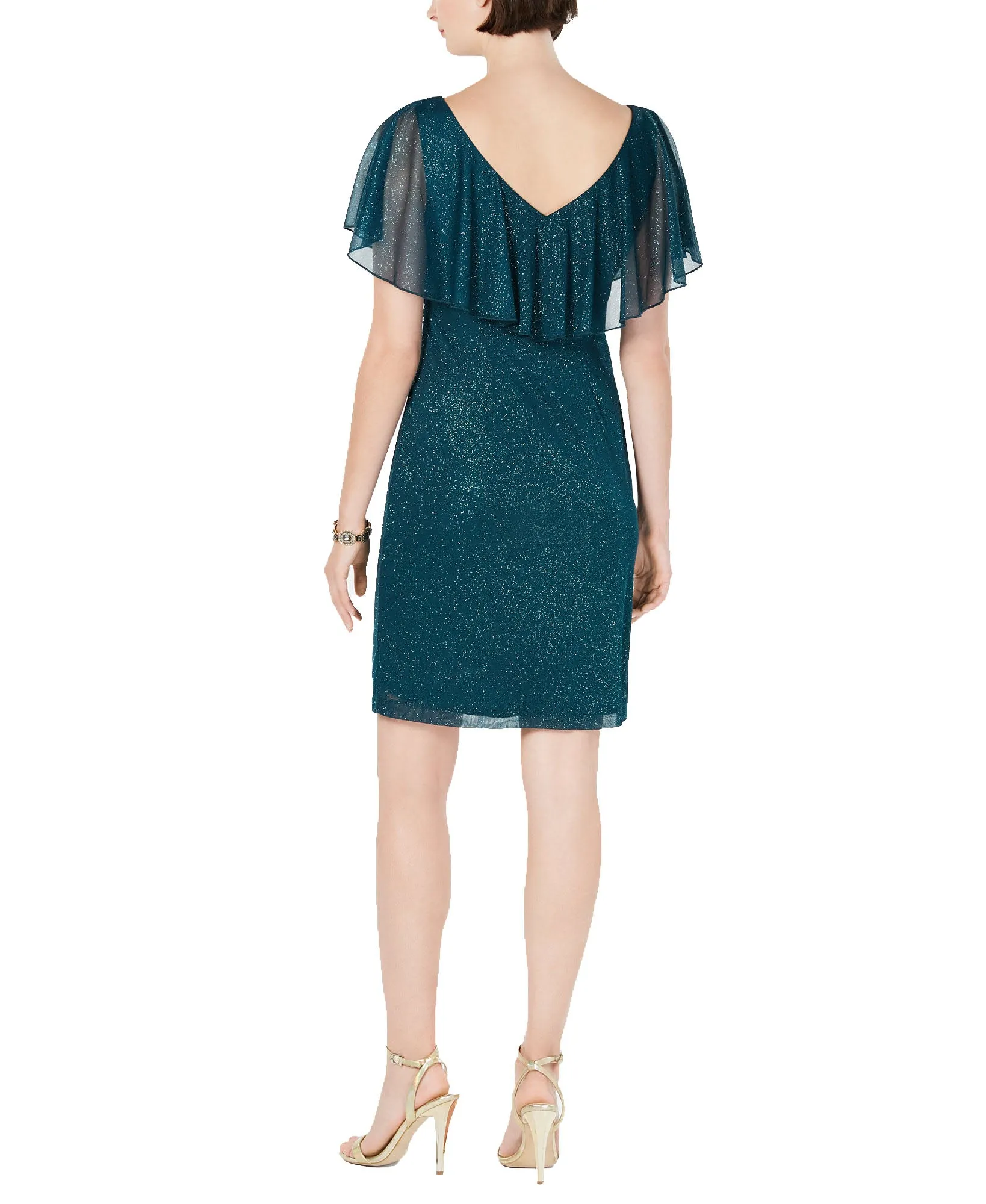 Petite Metallic Glitter Popover Dress