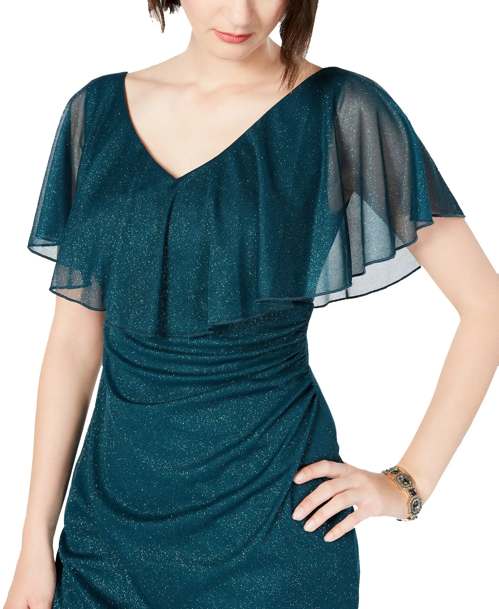 Petite Metallic Glitter Popover Dress