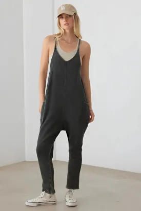 RELAXED WAFFLE KNIT SIDE POCKET JUMPSUIT