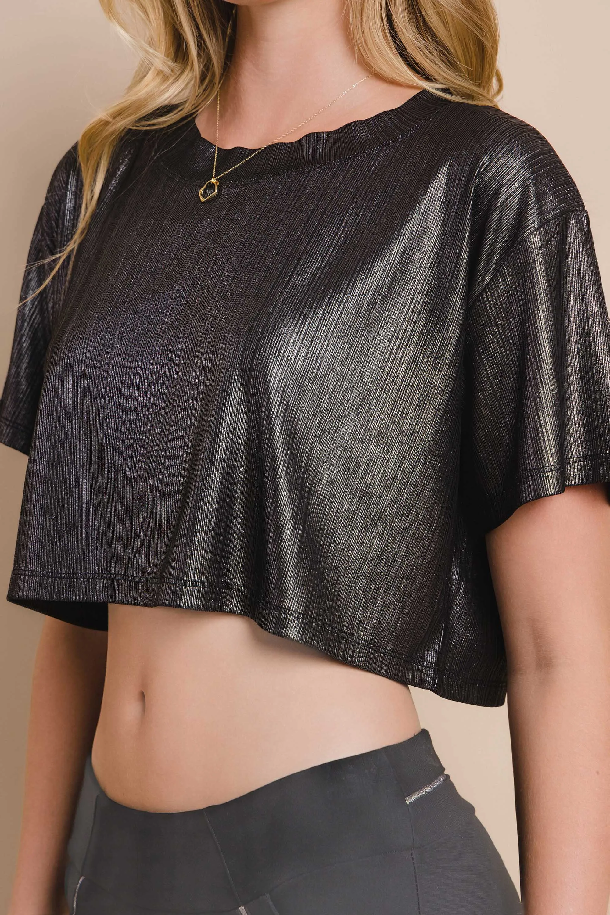 Shimmery Short Sleeve Crop Top