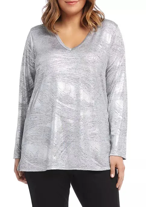 Silver Metallic V-Neck