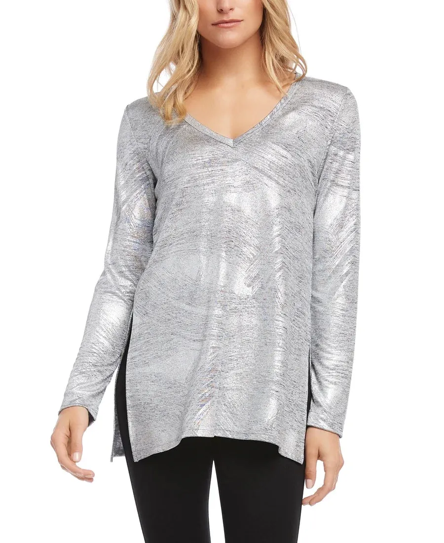 Silver Metallic V-Neck