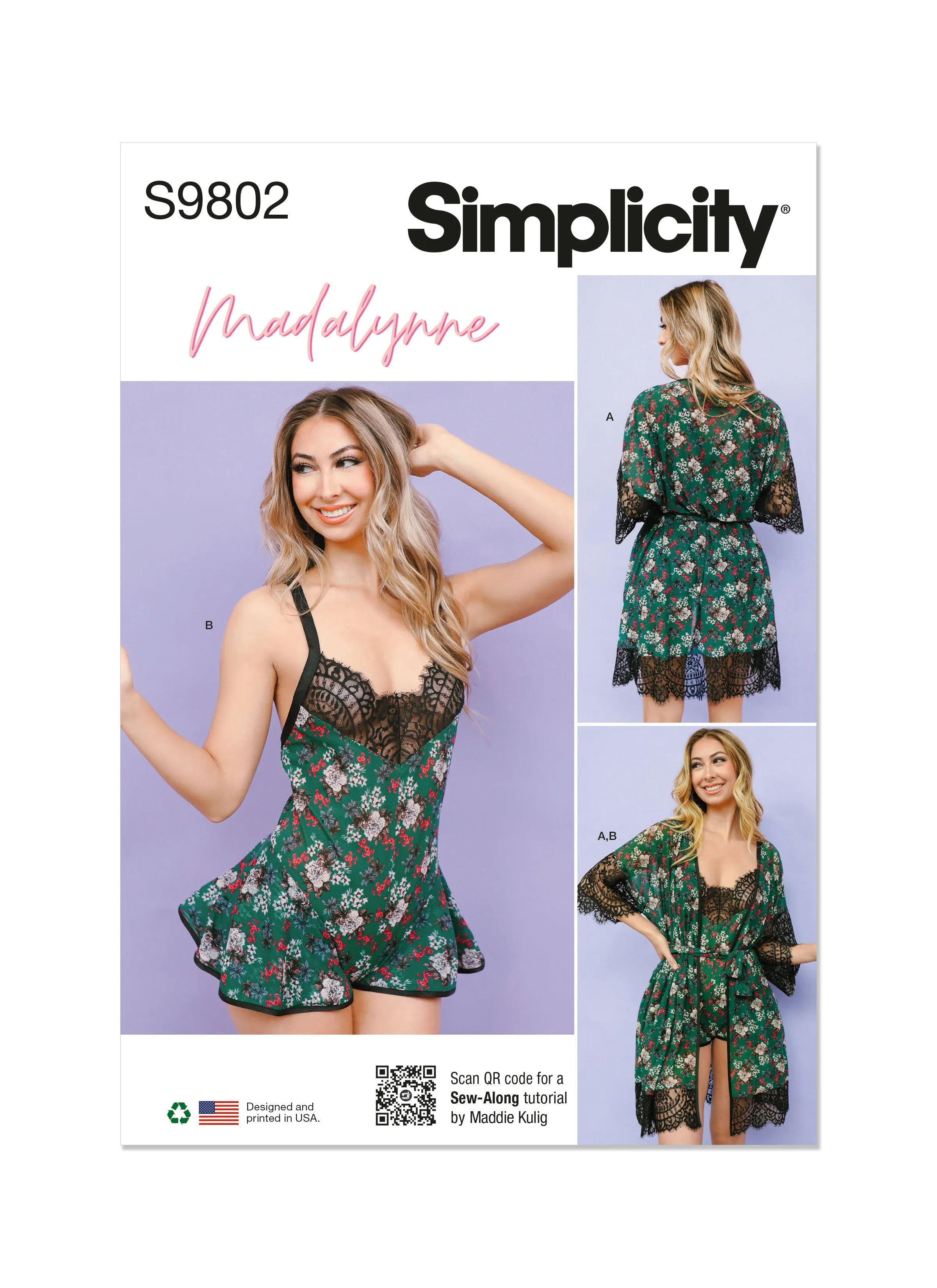 Simplicity sewing pattern 9802 Robe with Teddy Lingerie by Madalynne Intimates