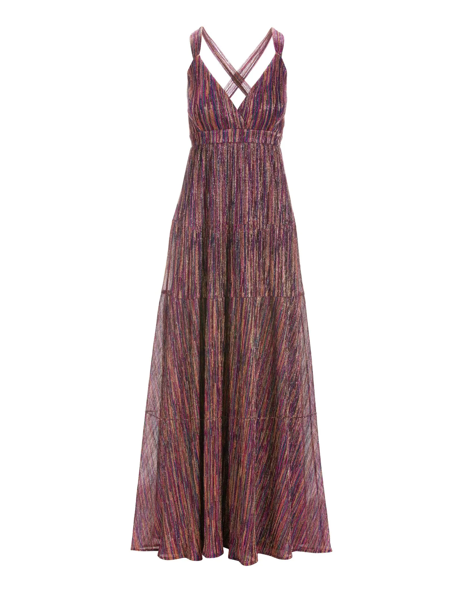 Sleeveless Multicolor Metallic Maxi Dress Pink Multi