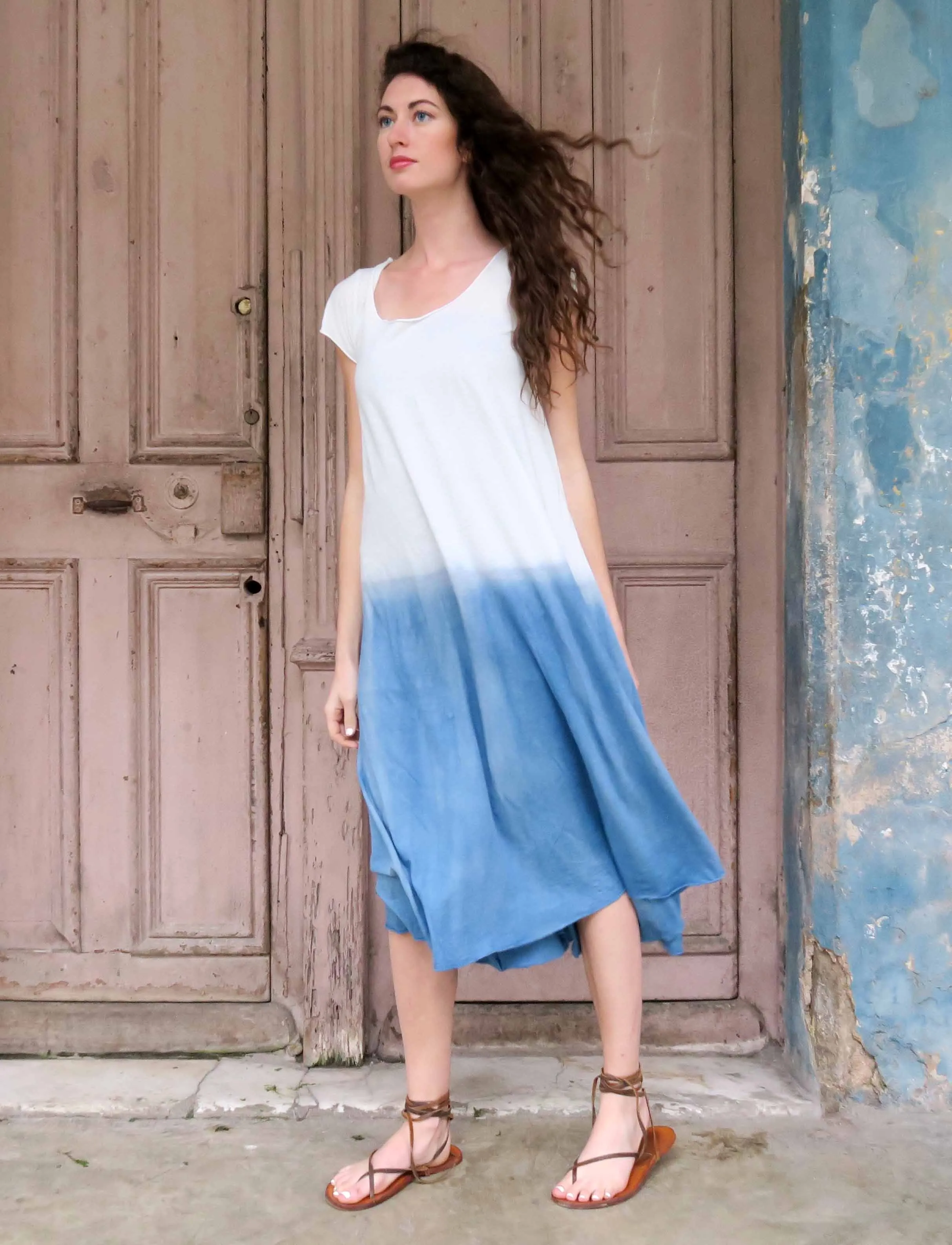 Slip Wanderer INDIGO Dip-Dyed Below Knee Dress