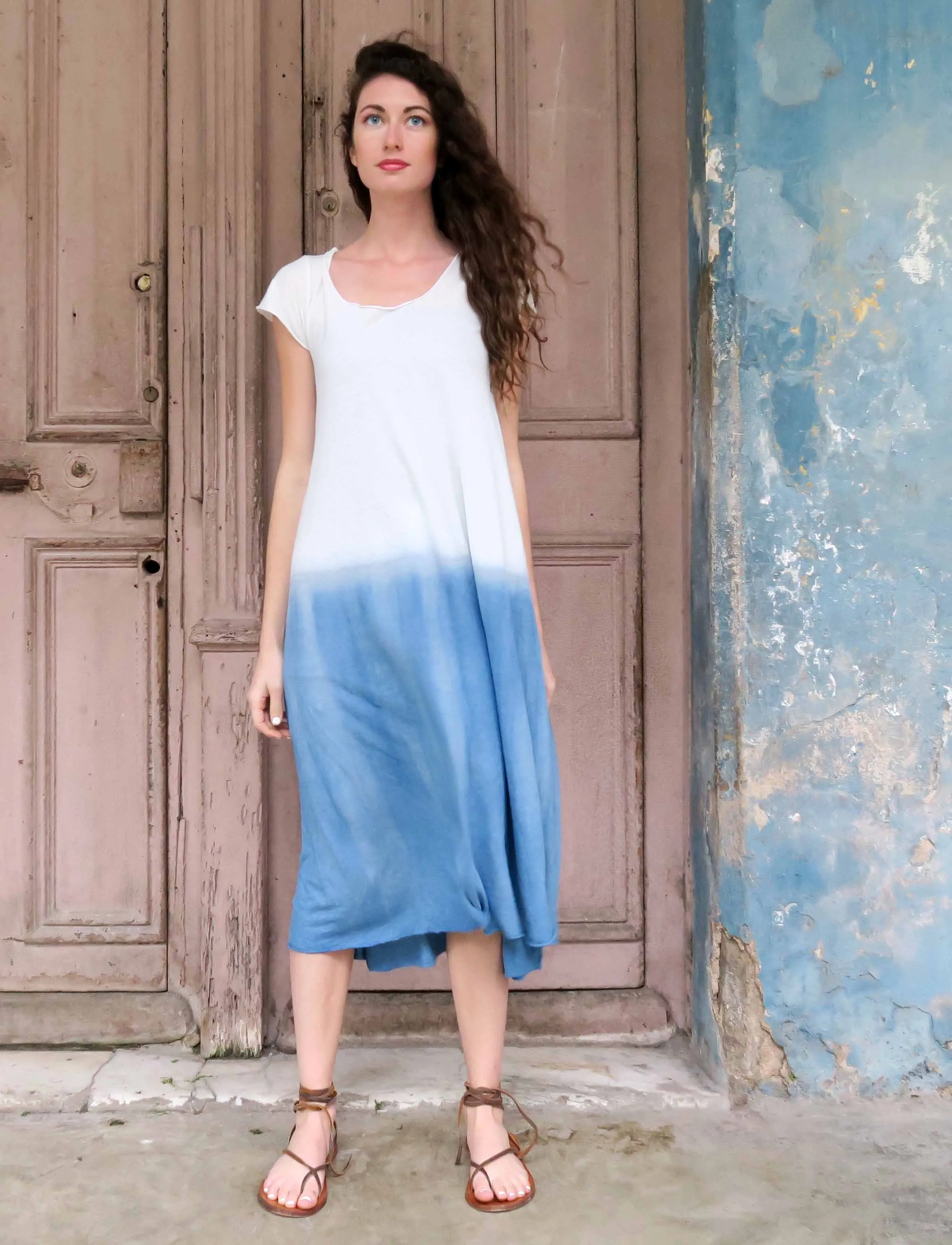 Slip Wanderer INDIGO Dip-Dyed Below Knee Dress