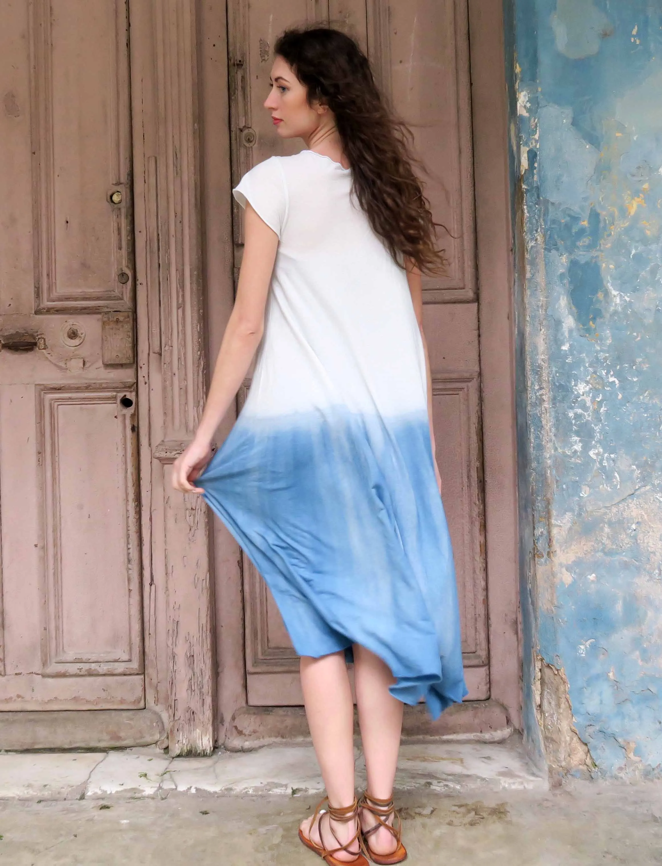 Slip Wanderer INDIGO Dip-Dyed Below Knee Dress