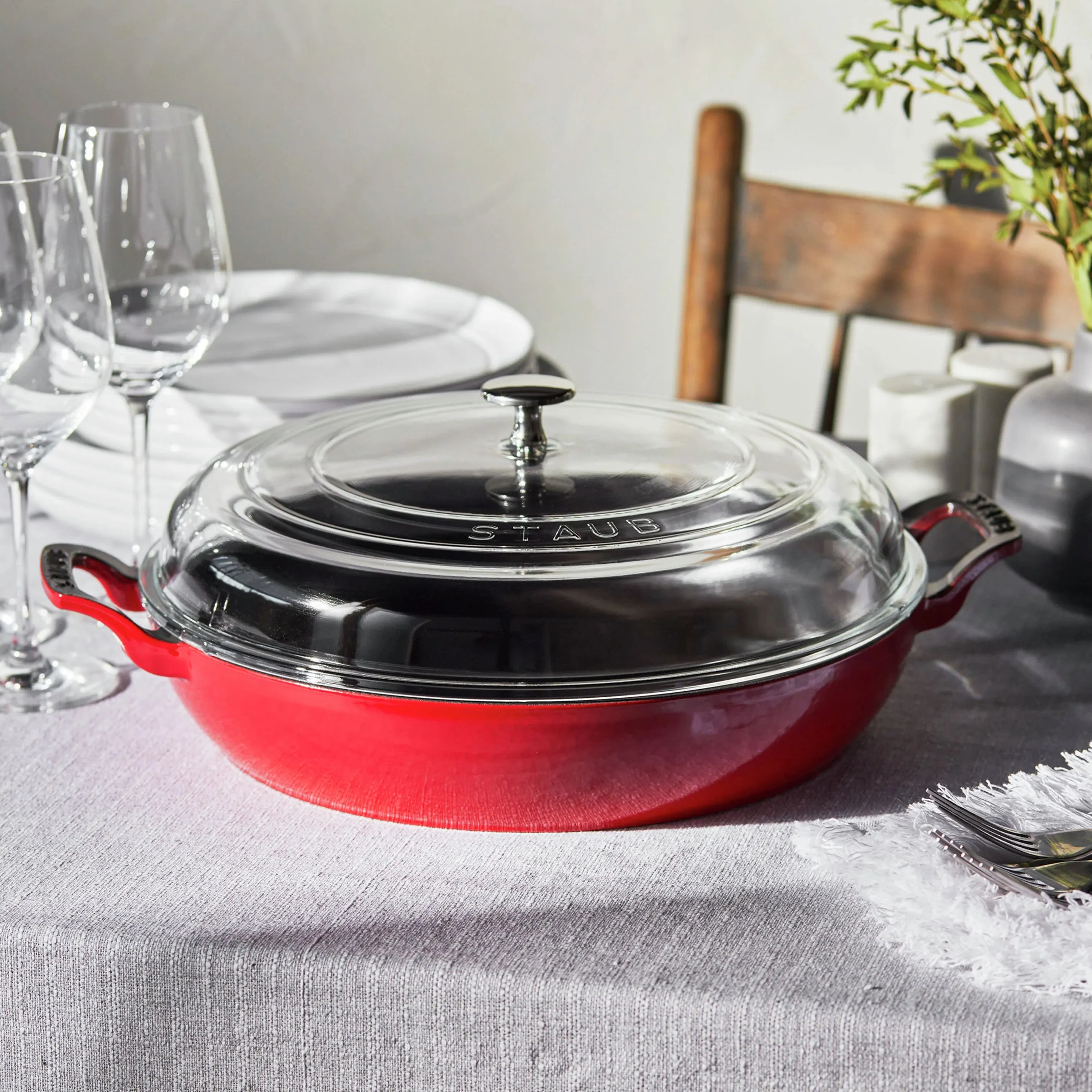 Staub 3.5-quart Cherry Red Braiser with Glass Lid