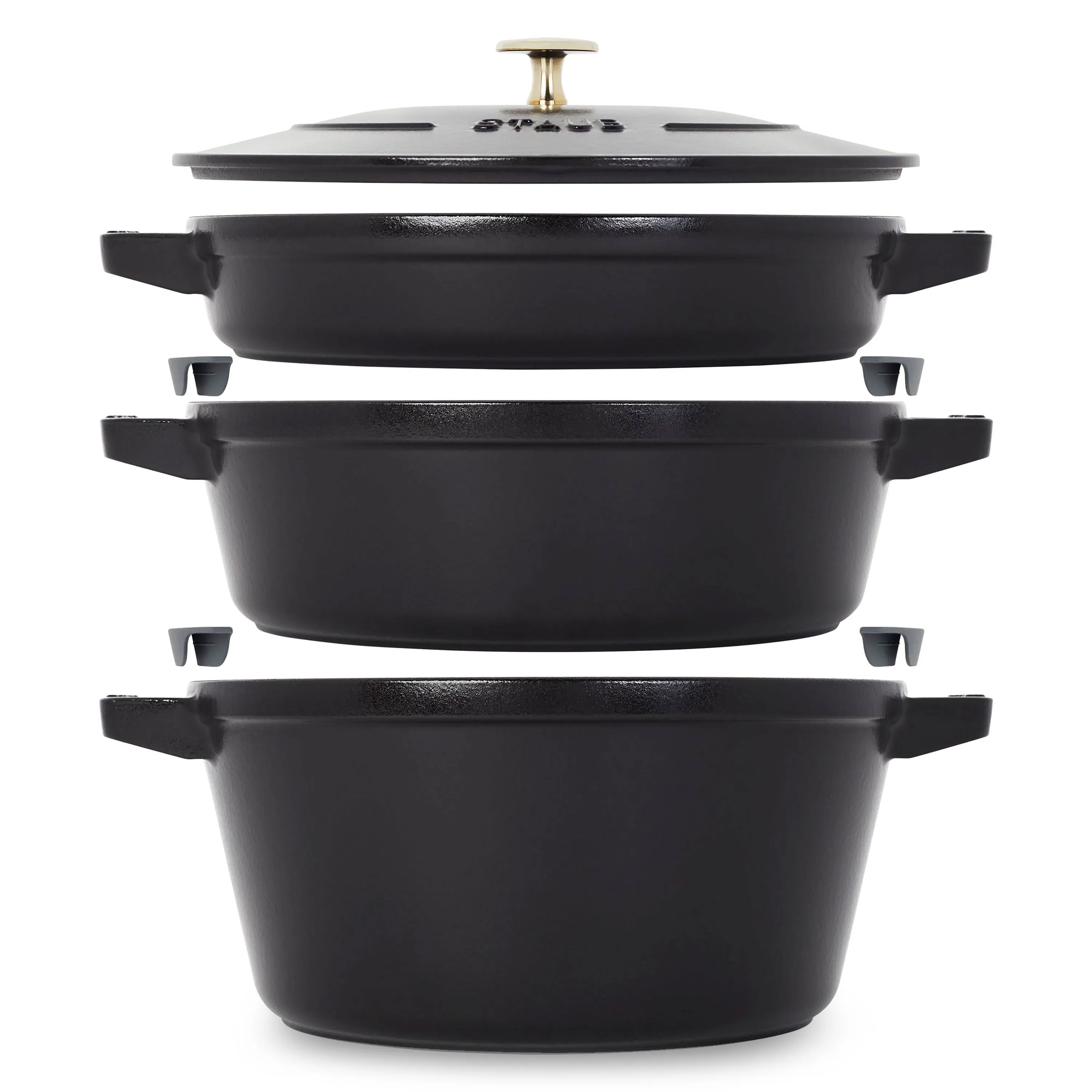 Staub 4 Piece Matte Black Stackable Cast Iron Cookware Set