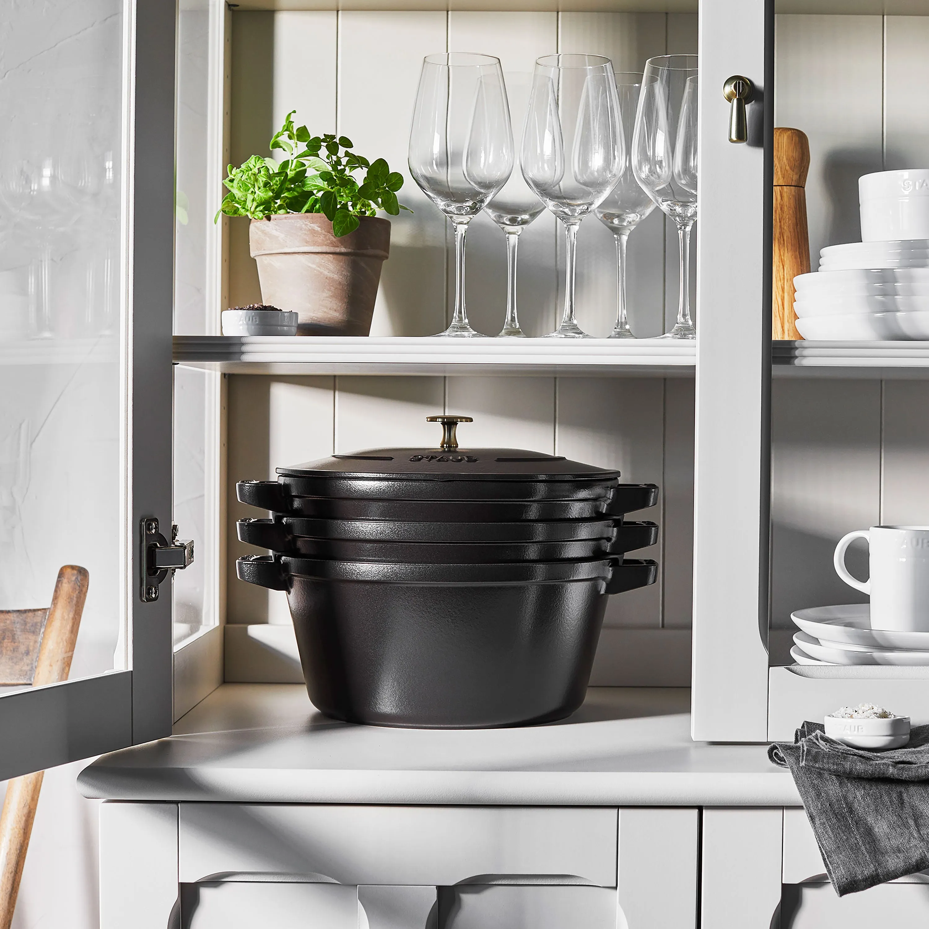 Staub 4 Piece Matte Black Stackable Cast Iron Cookware Set