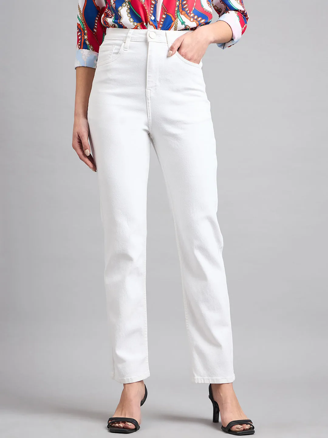 Style Quotient Women White Straight Fit High Rise Stretchable Jeans