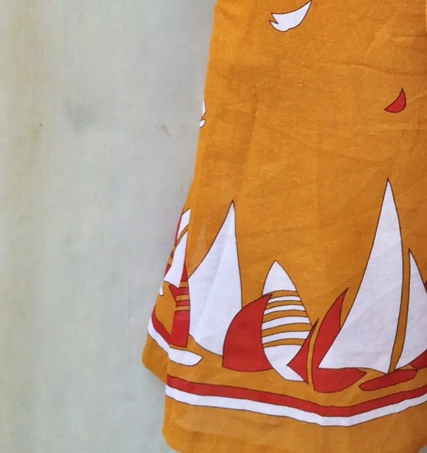 Summer Gulls | Vintage 1970s 1980s mustard yellow Sailboat Yatch print Culottes