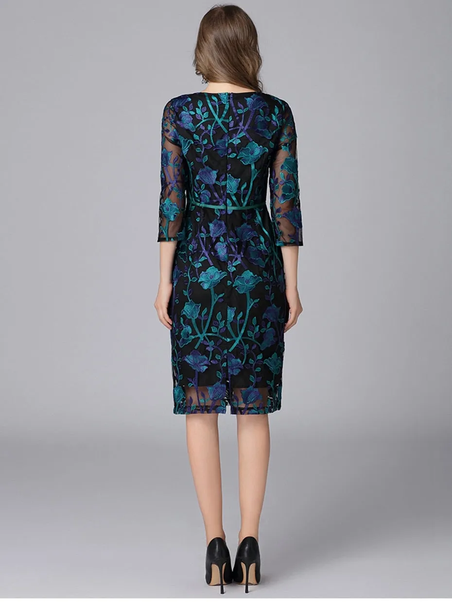 Three Quarter Lace Embroidery Dress