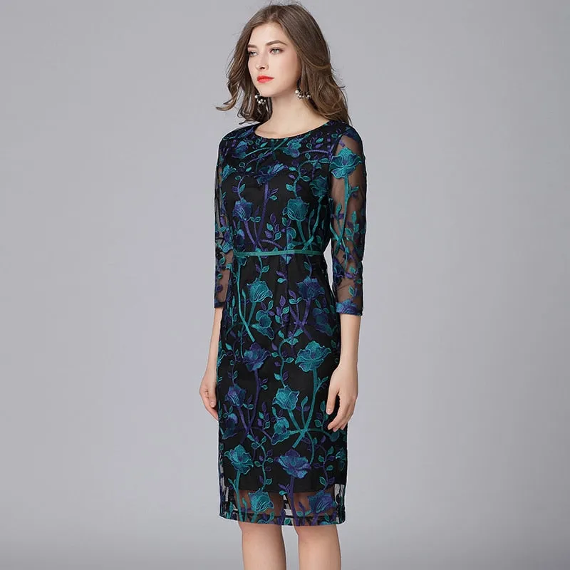 Three Quarter Lace Embroidery Dress