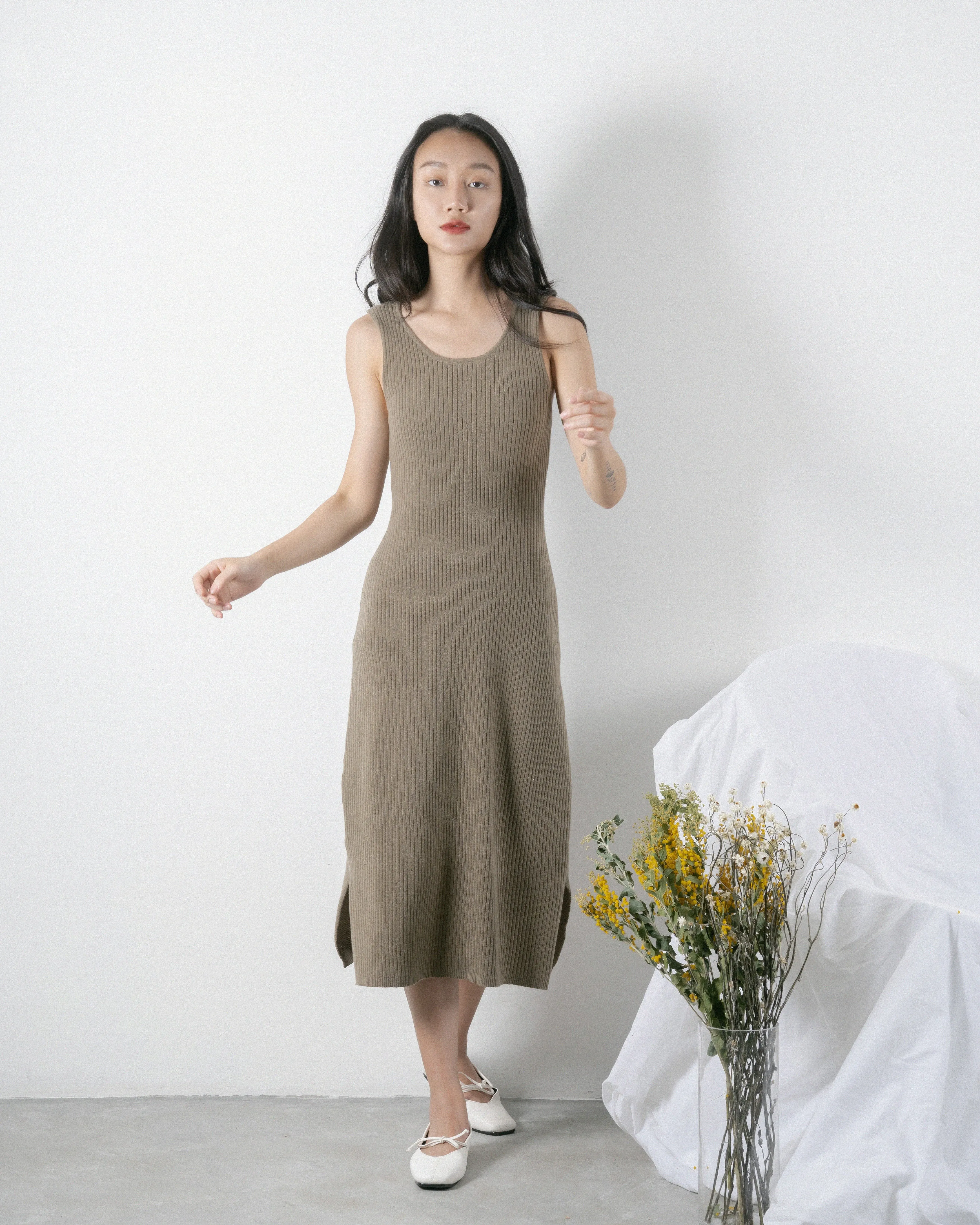Two-Way Eco Knitted Dress (Khaki Grey)