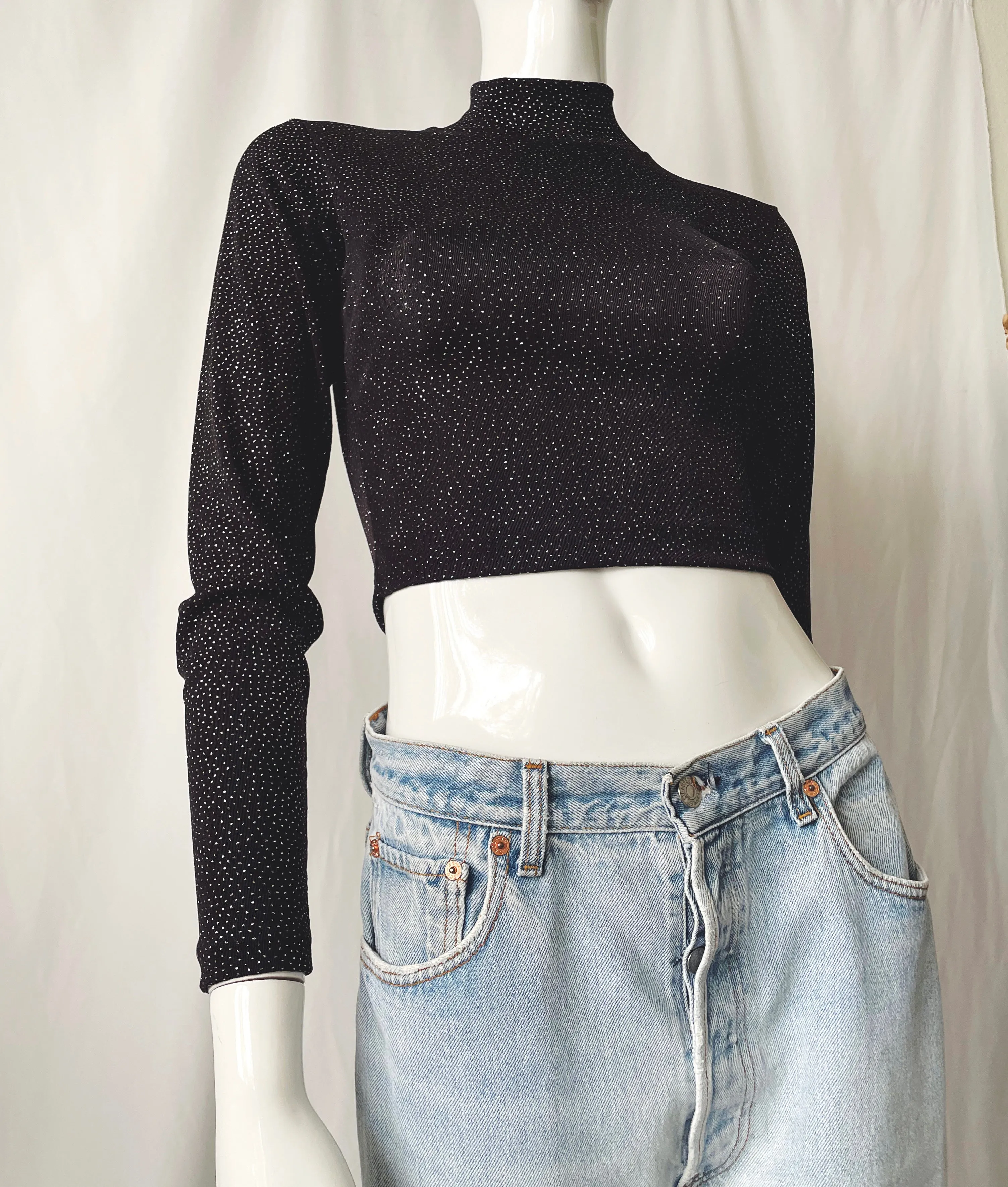 Vintage 90s Shimmery Mock Neck Long Sleeve Knit Top