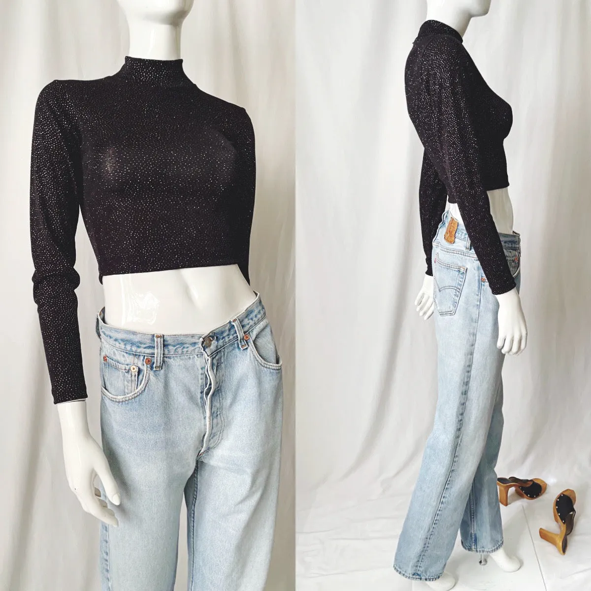 Vintage 90s Shimmery Mock Neck Long Sleeve Knit Top