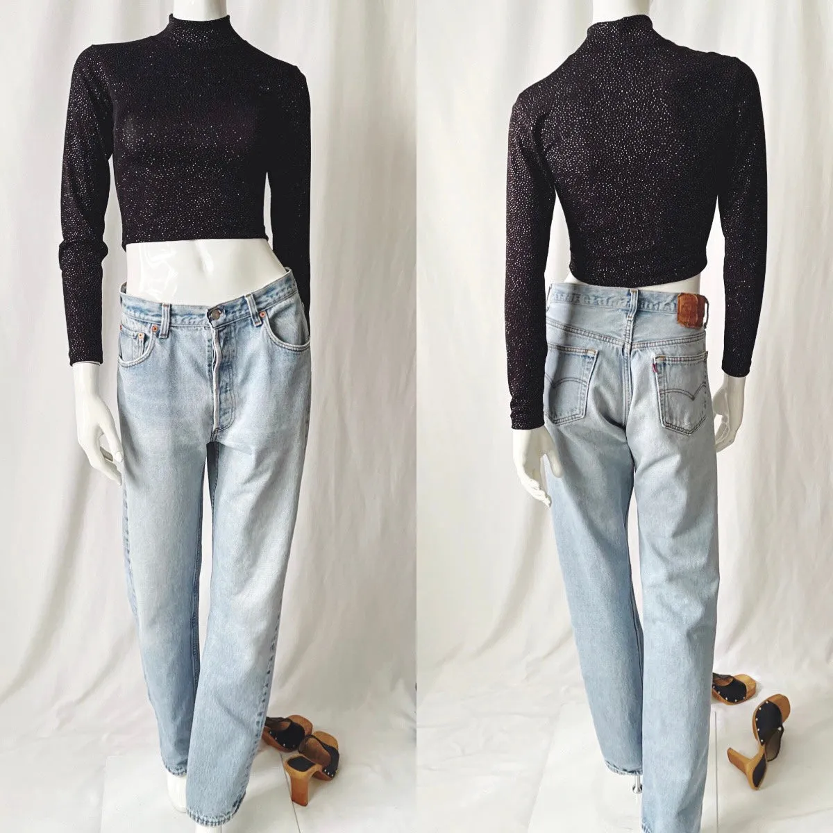 Vintage 90s Shimmery Mock Neck Long Sleeve Knit Top