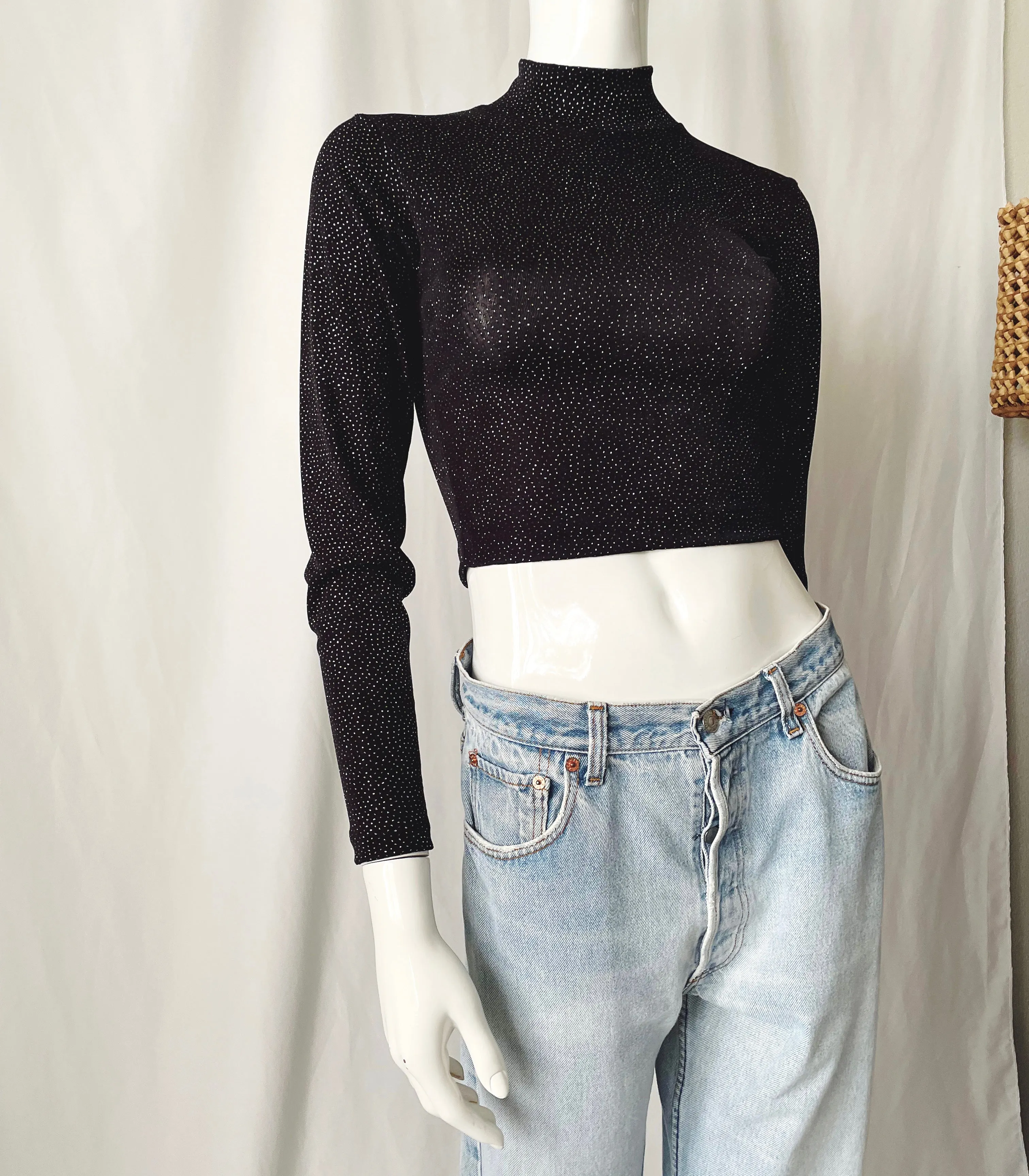 Vintage 90s Shimmery Mock Neck Long Sleeve Knit Top