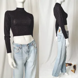 Vintage 90s Shimmery Mock Neck Long Sleeve Knit Top