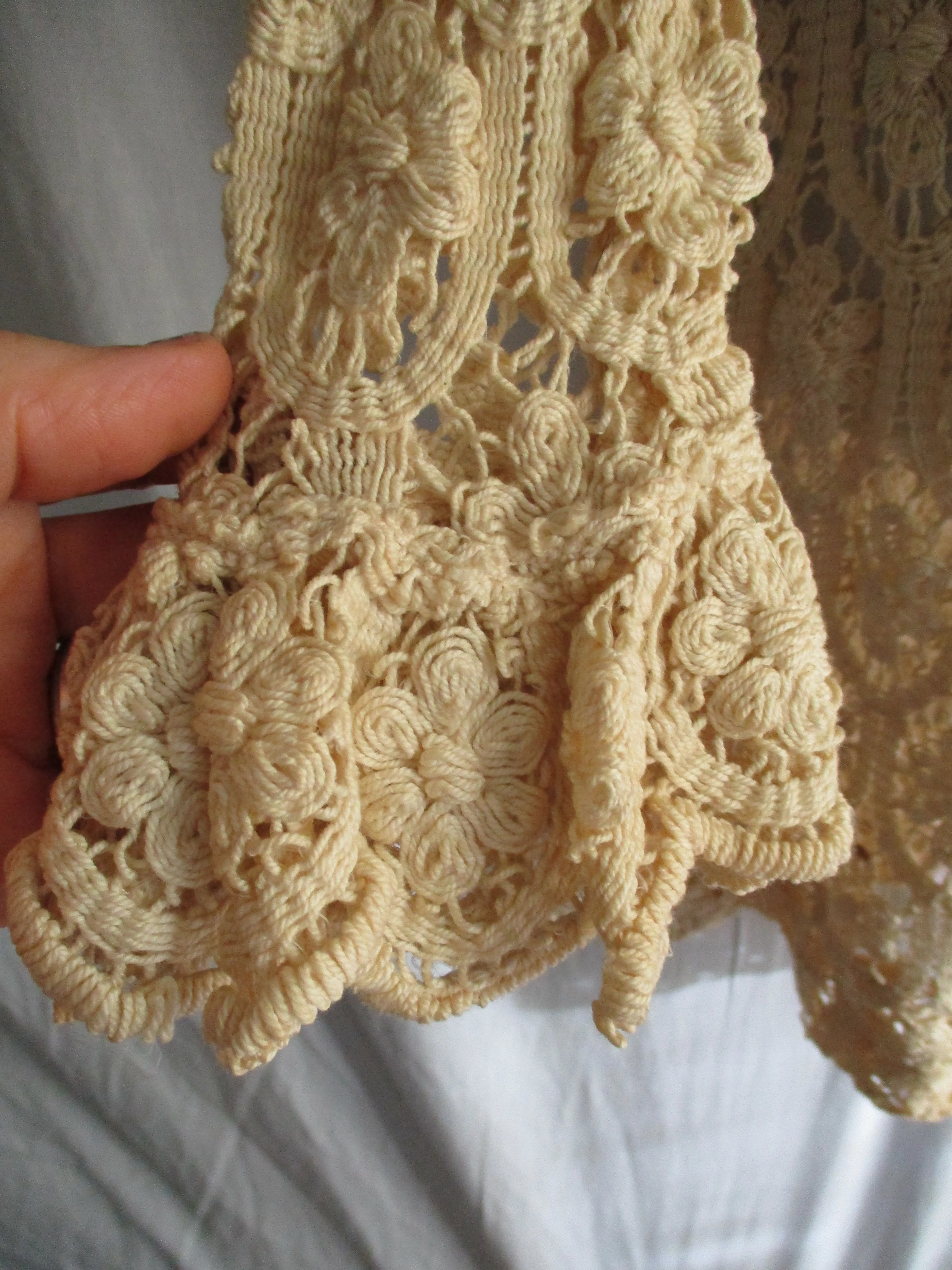 Vintage ELLEN TRACY Crochet Knit Lace Mini Dress Shift 9/10 CREME BEIGE ECRU