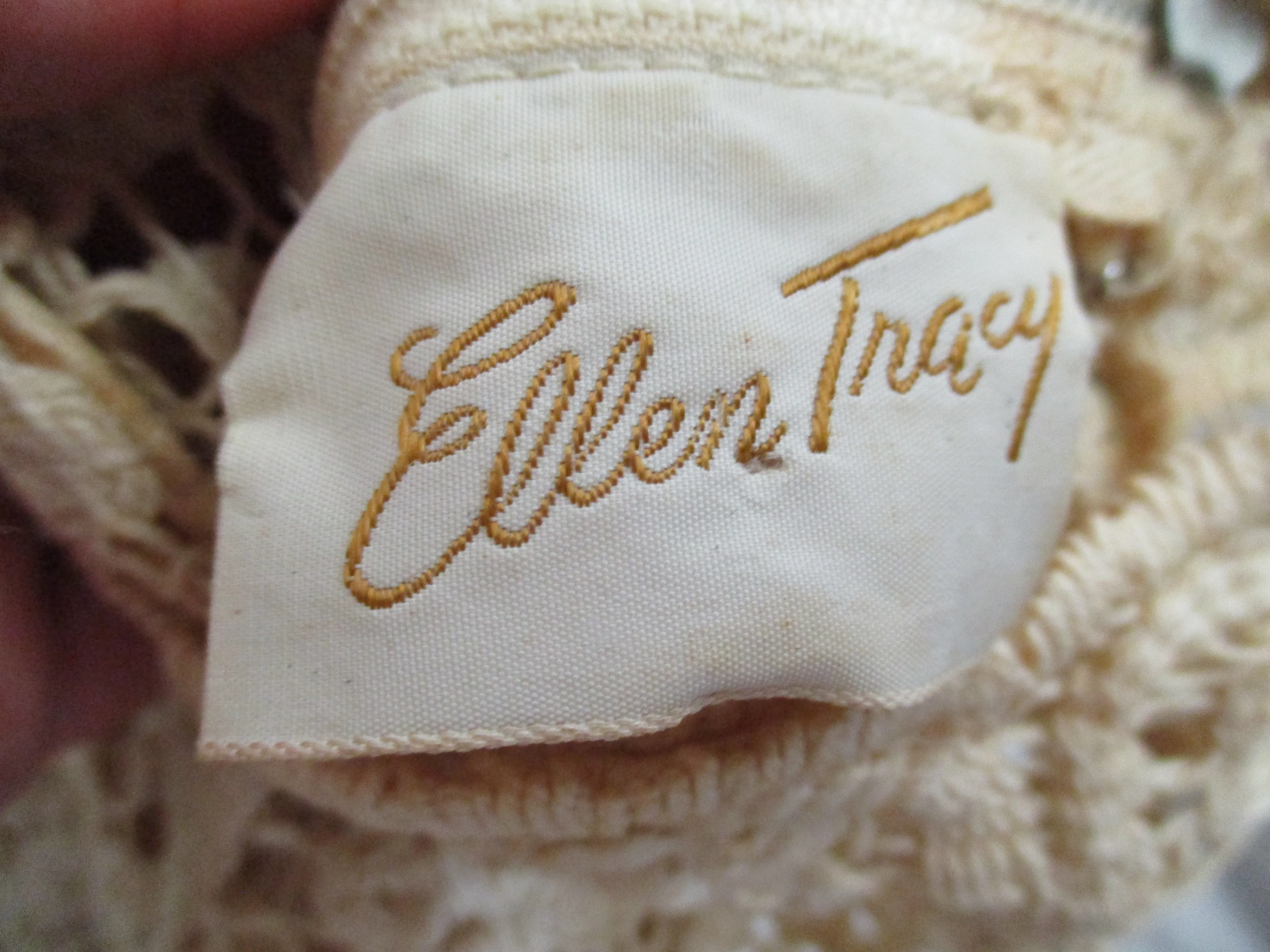 Vintage ELLEN TRACY Crochet Knit Lace Mini Dress Shift 9/10 CREME BEIGE ECRU
