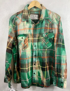Vintage Green, Orange, Cream and Black Flannel Size Medium