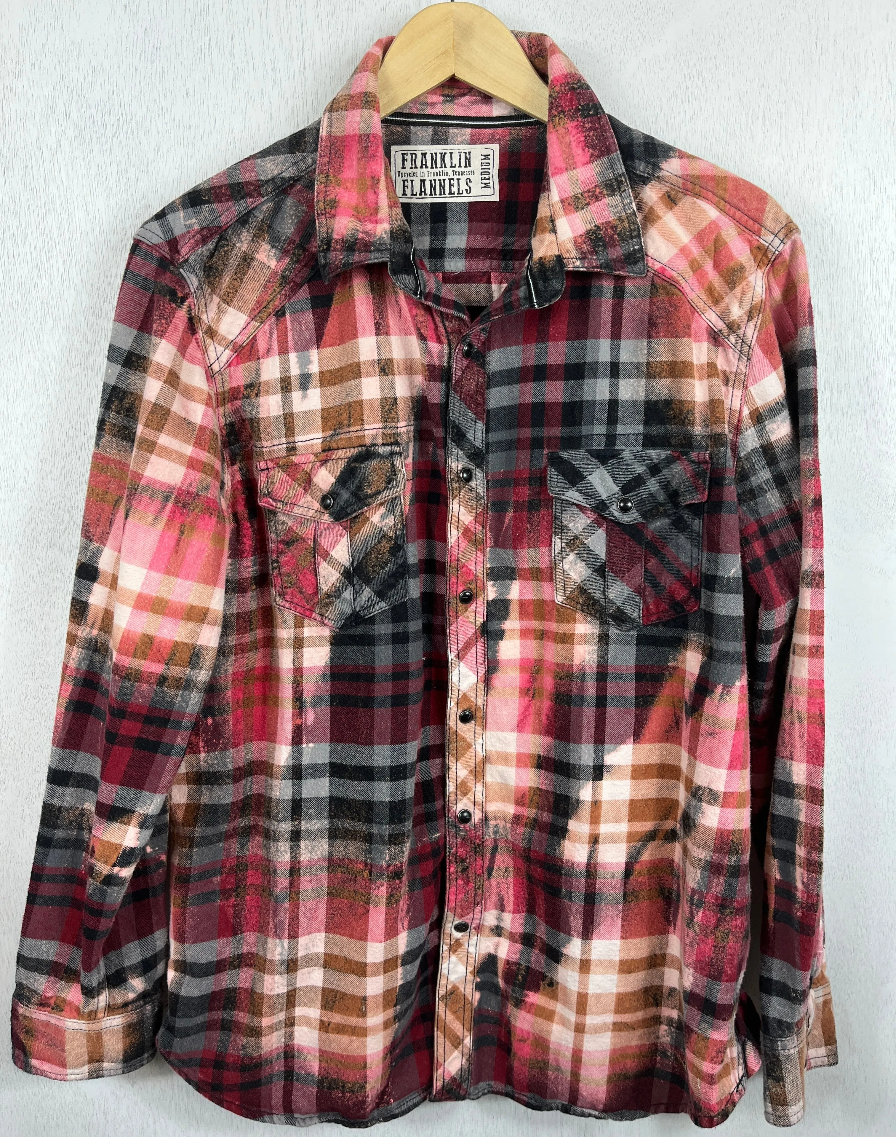 Vintage Western Style Burgundy, Pink, Black and Grey Flannel Size Medium