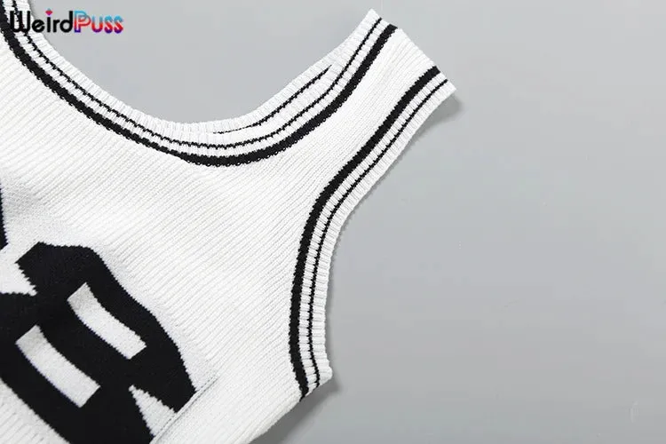 Weird Puss Digit Print Women Dress Summer Knit Thin Sleeveless Low-Neck Stretch Skinny Bodycon Simple Hipster Casual Streetwear