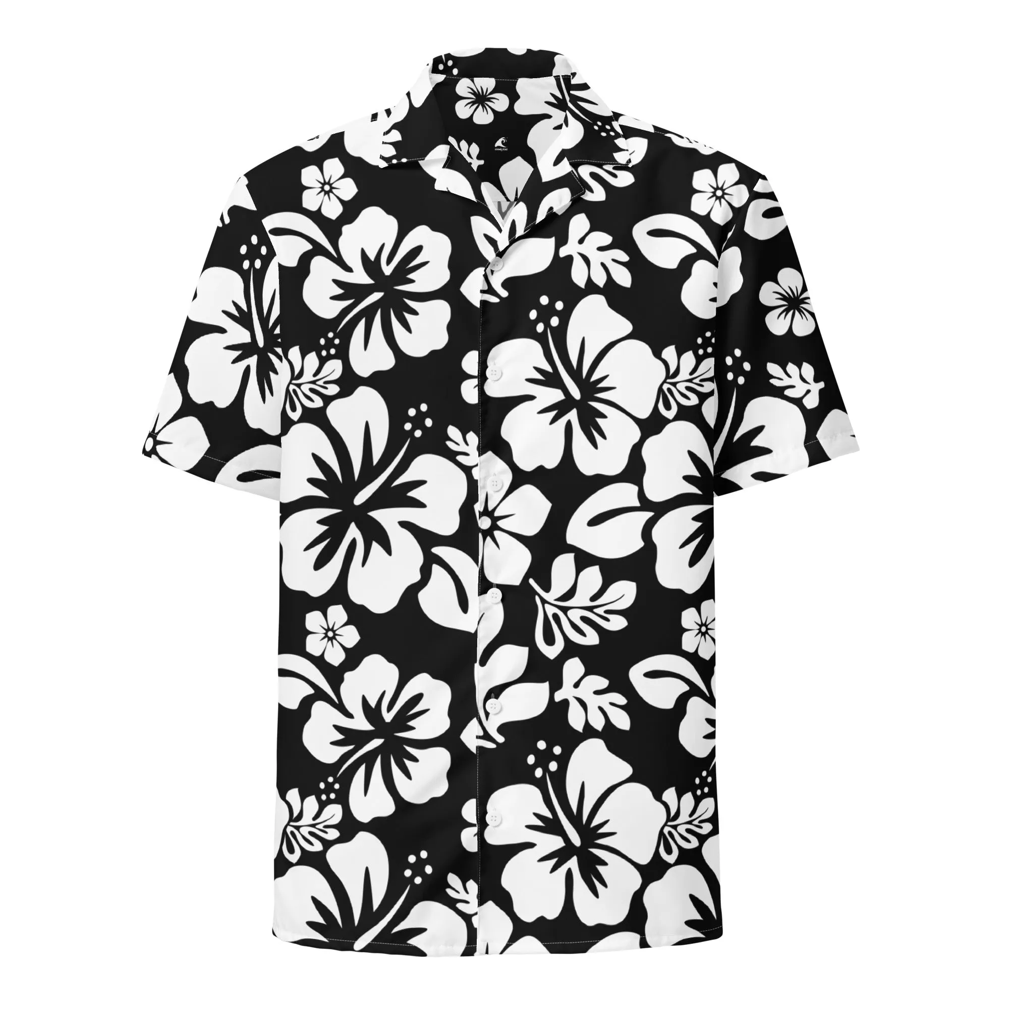 White and Black Hawaiian Print Aloha Shirt